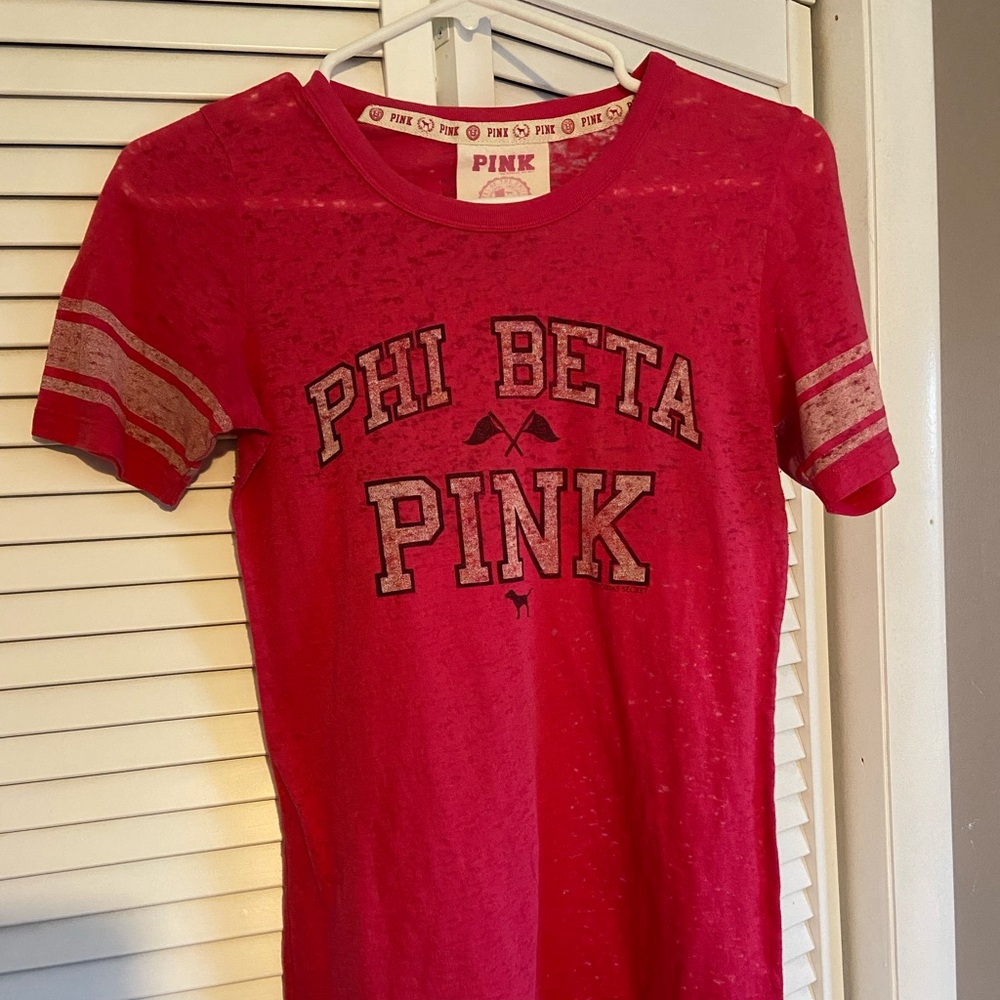 VS PINK Vintage Look Pink Football Style T-Shirt